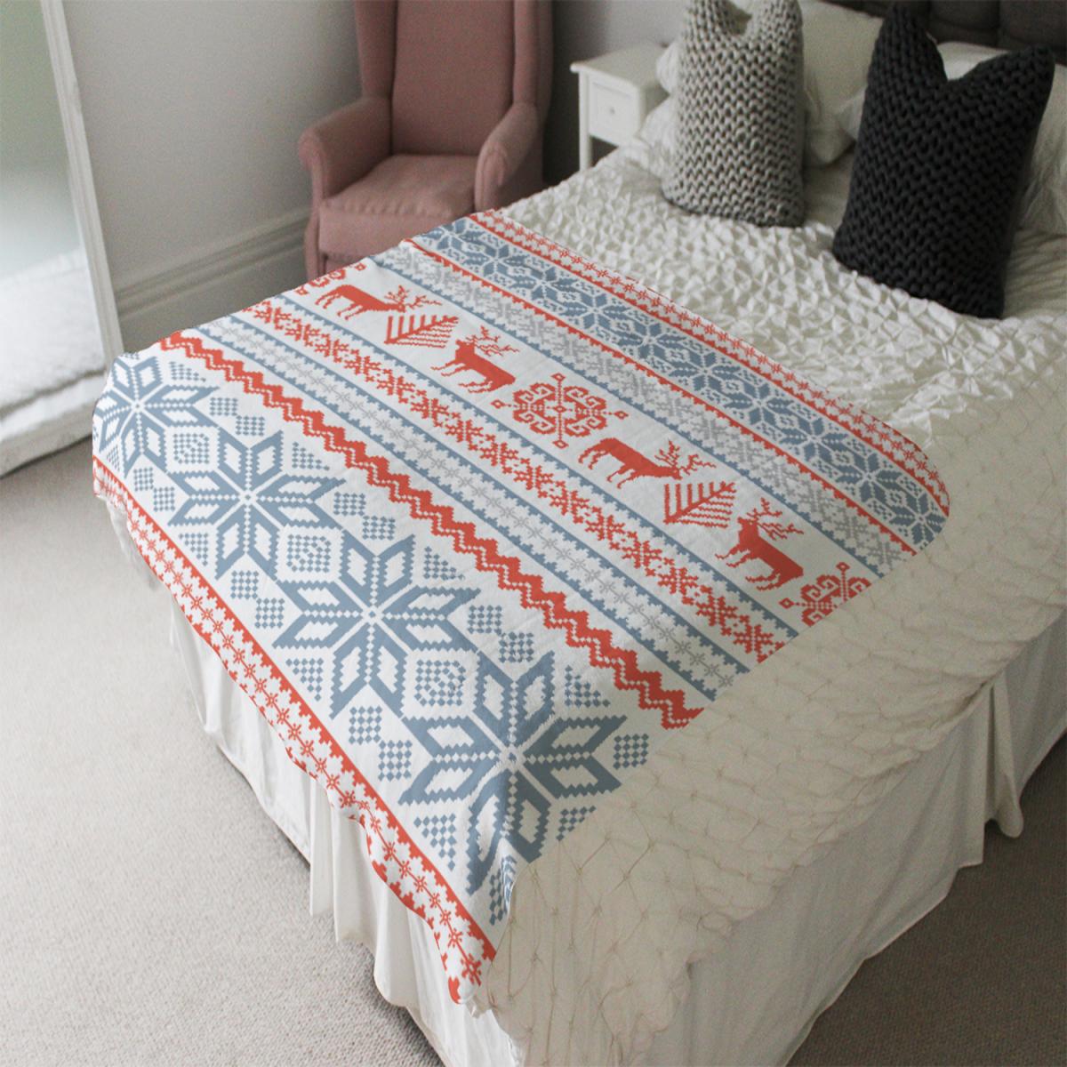 Christmas Background With Deer Soft Blanket - Red – image 1
