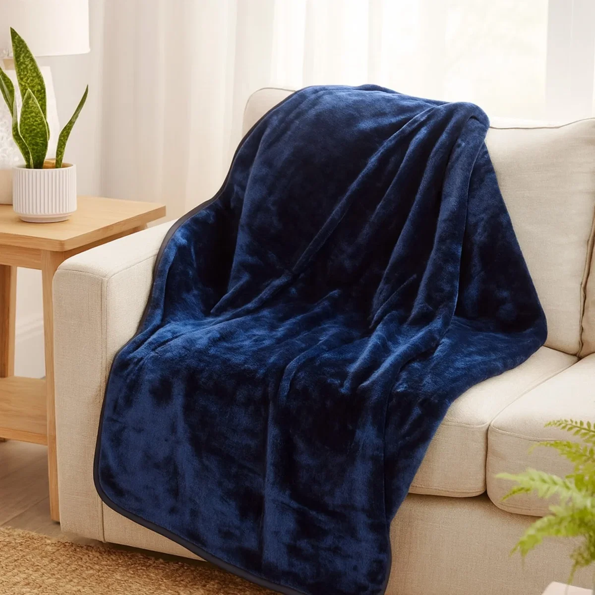 Faux Mink Soft Touch Cosy Throw - Navy