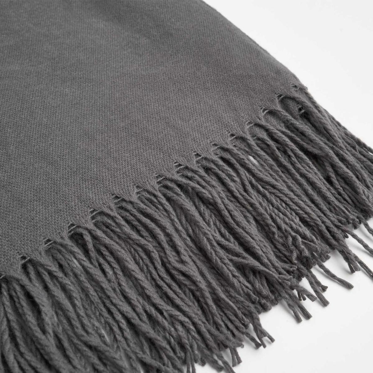 Highams Plain Soft Tassel Knit Fleece Throw Blanket - Grey – image 2