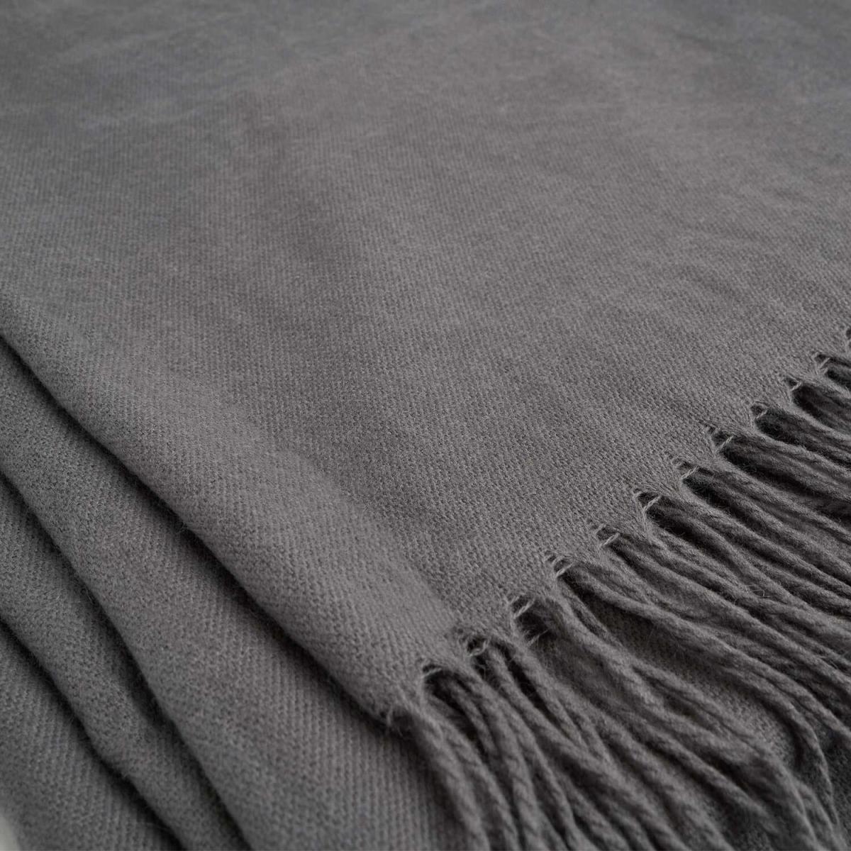Highams Plain Soft Tassel Knit Fleece Throw Blanket - Grey – image 3