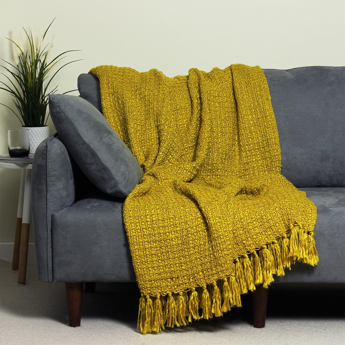 Plain Fringed Throw - Ochre – image 2