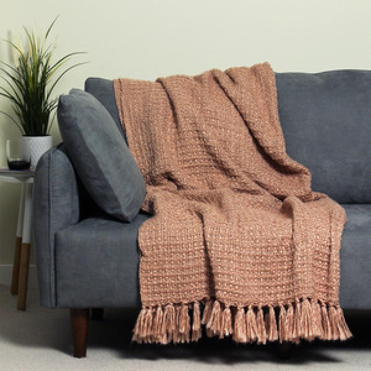 Plain Fringed Throw - Ochre – image 4
