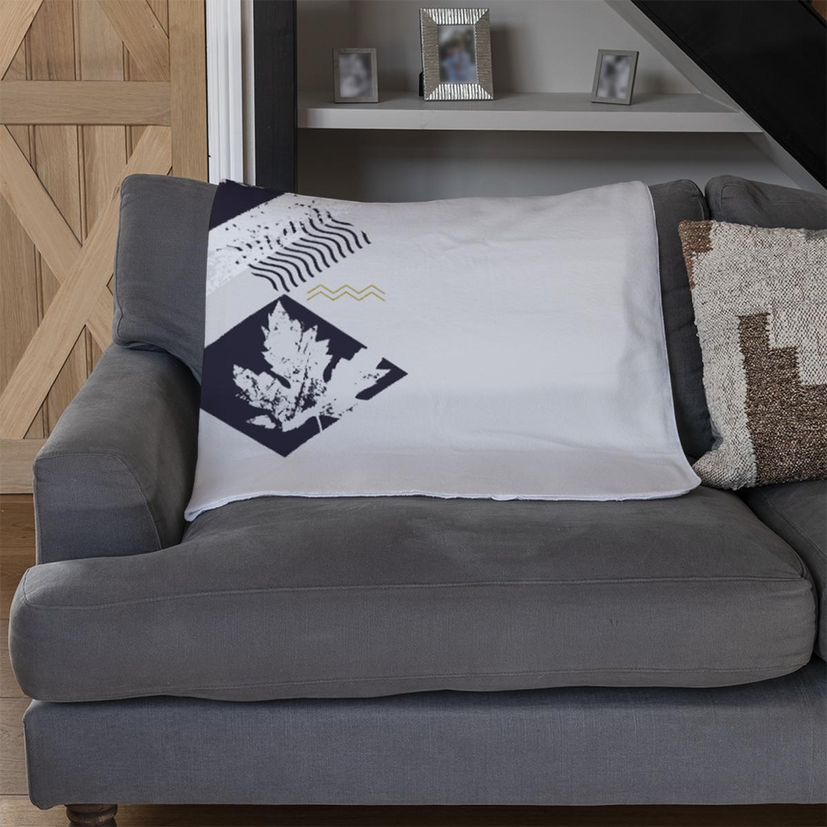 Geometric Squares Leaves Blanket - Blue – image 3