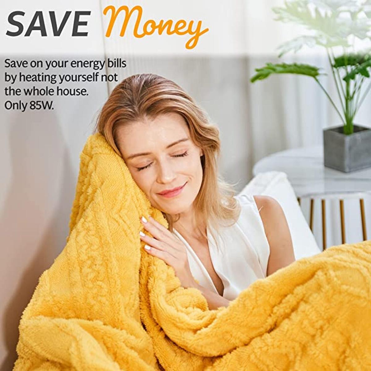 GlamHaus Heated Throw Electric Blanket - Luxurious and Soft Design - Yellow – image 2