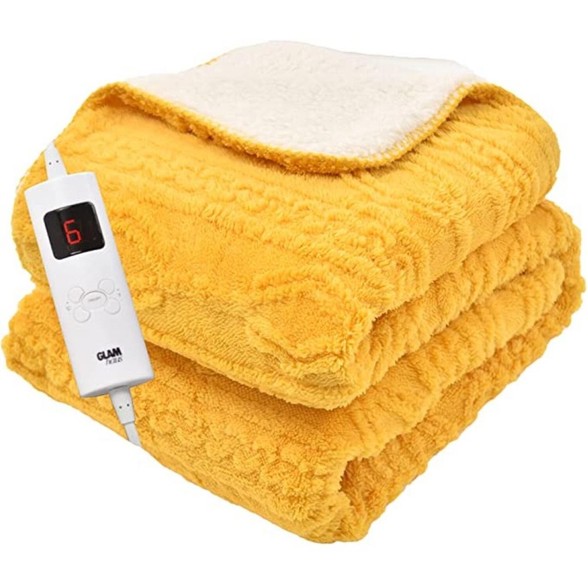 GlamHaus Heated Throw Electric Blanket - Luxurious and Soft Design - Yellow – image 8
