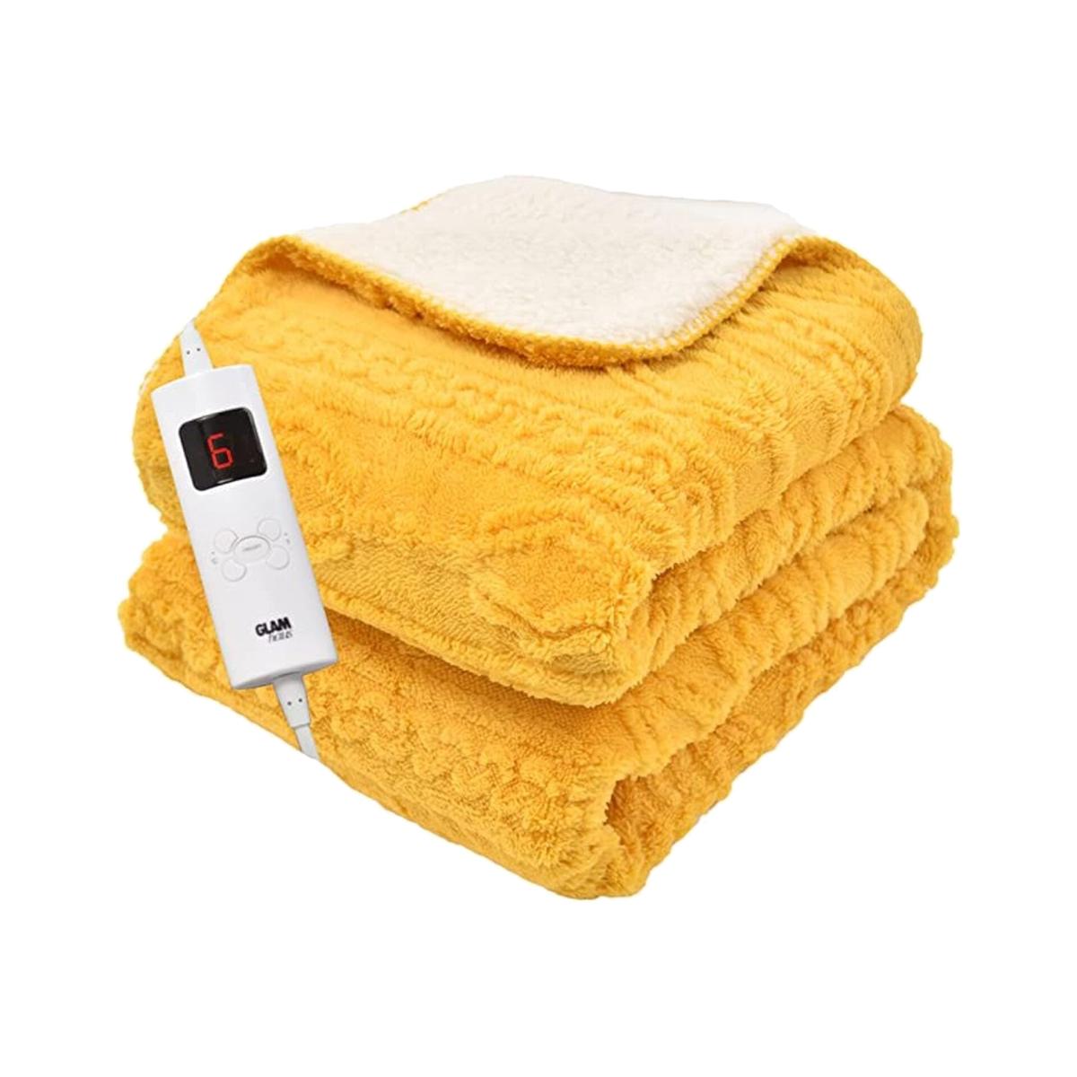 GlamHaus Heated Throw Electric Blanket - Luxurious and Soft Design - Yellow – image 1