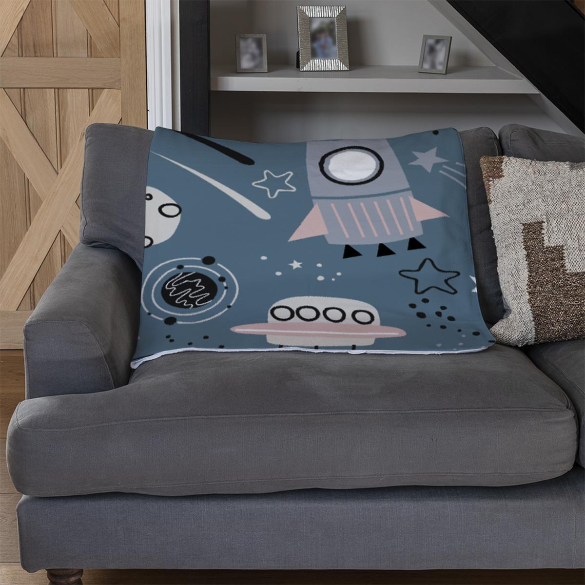 Spaceships And Planets With Stars Blanket - Blue – image 3
