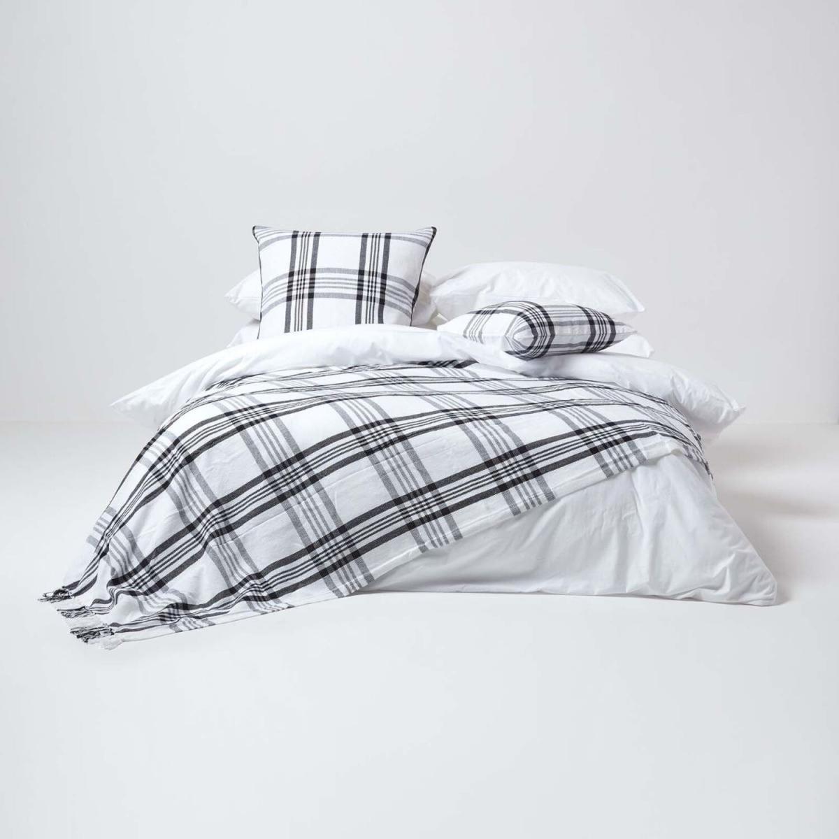 White and Black Tartan Check Sofa and Bed Throw - White and Black / 255cm – image 3