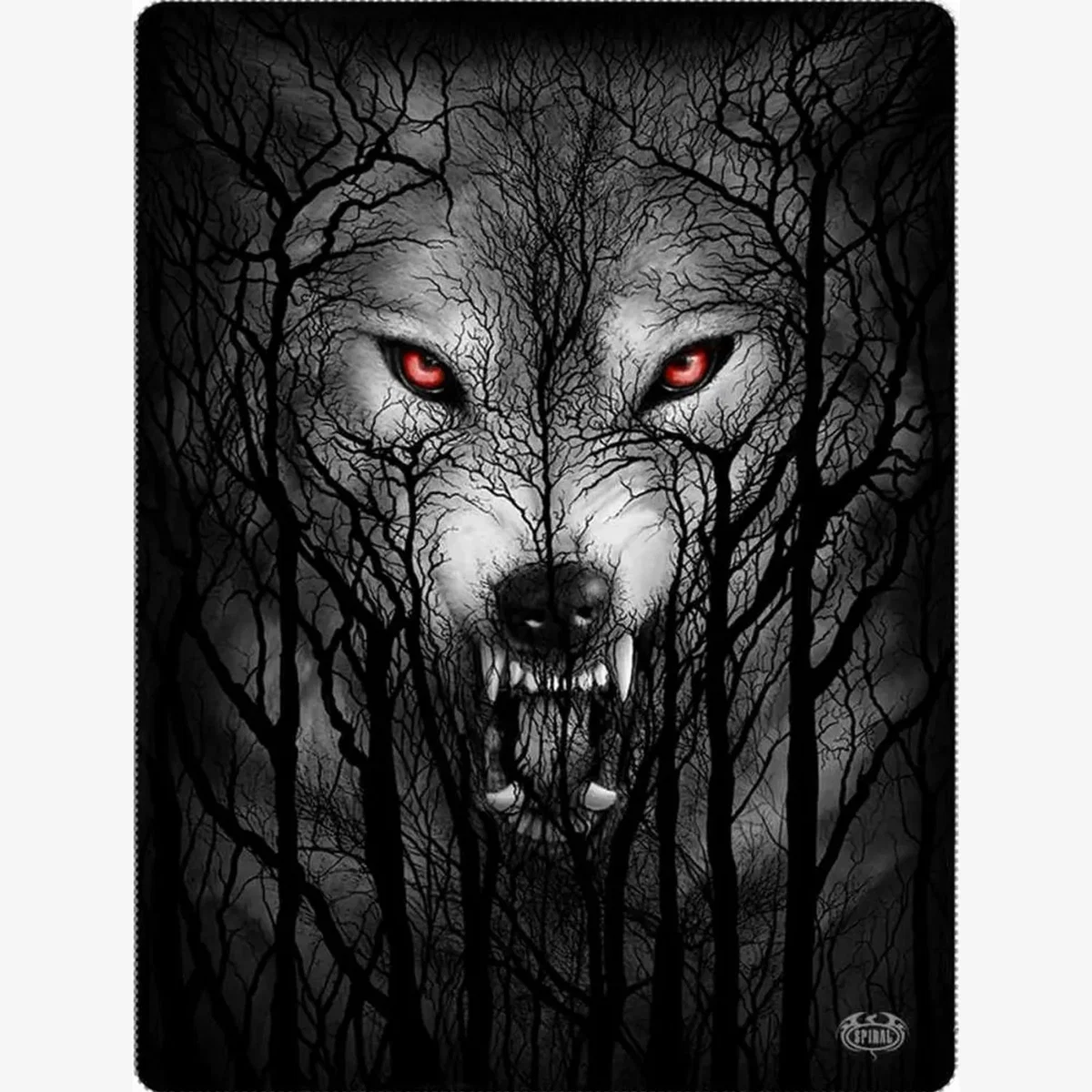 Spiral Forest Wolf Fleece Double Sided Blanket - Black
