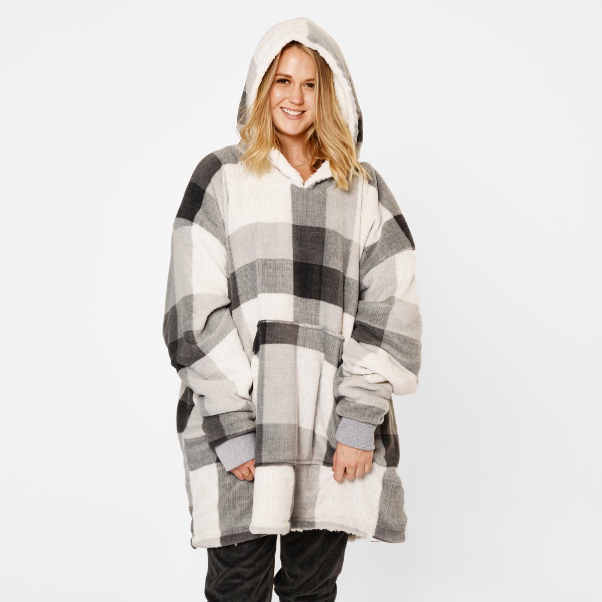 Dreamscene Check Oversized Hoodie Blanket - Grey White – image 3