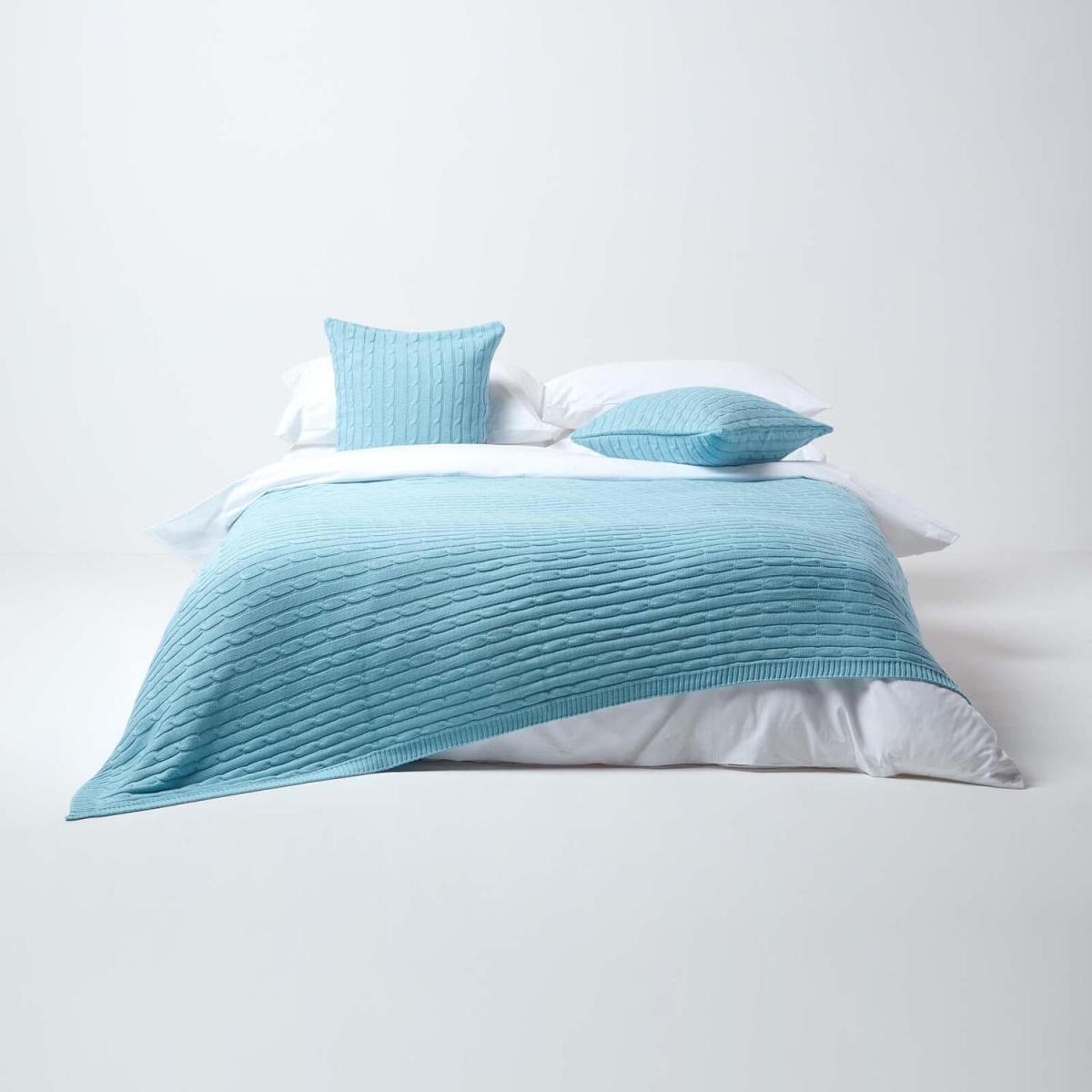 Homescapes Cotton Cable Knit Throw - Pastel Blue / 170cm – image 3