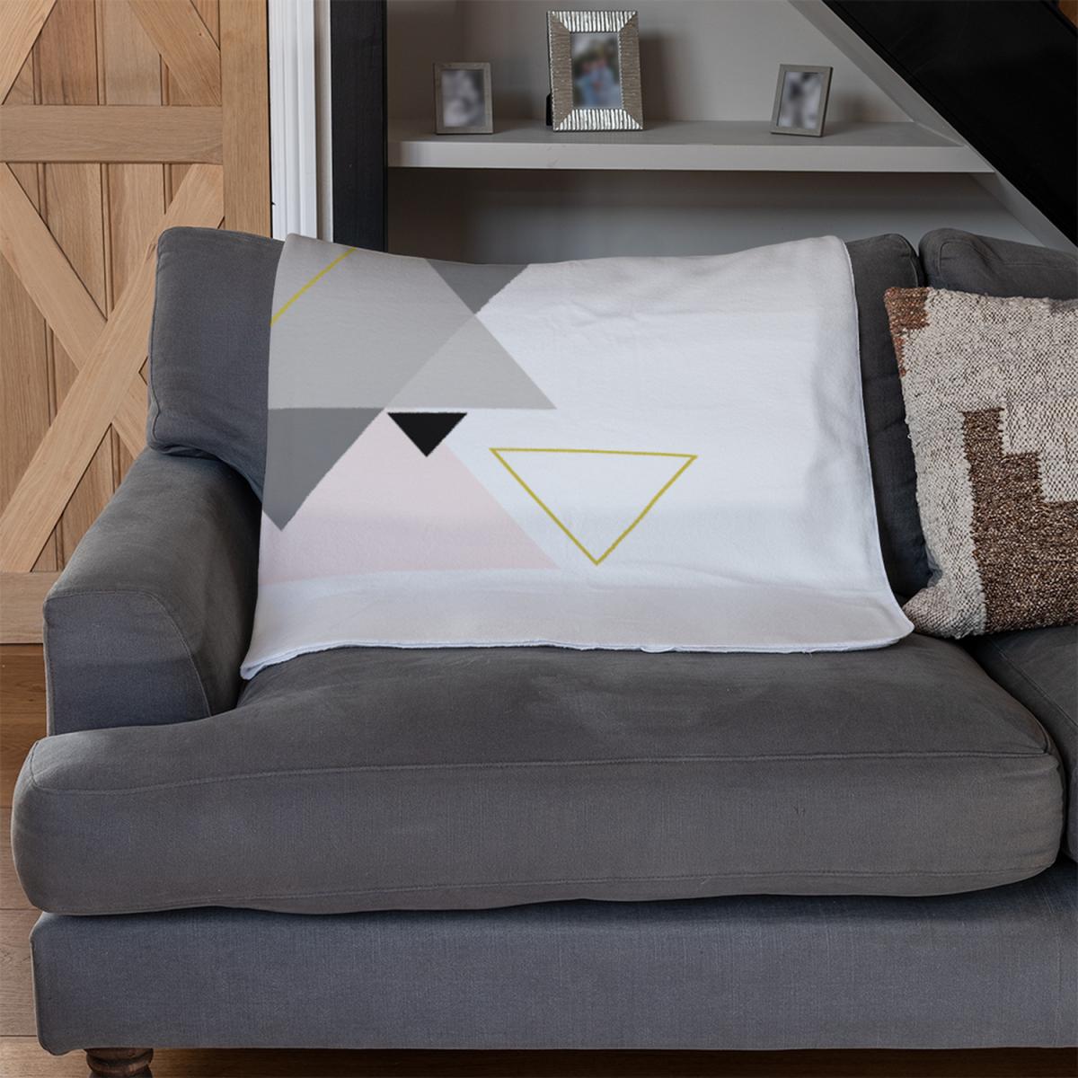 Pink Grey Geometric Triangles Blanket - Pink – image 3