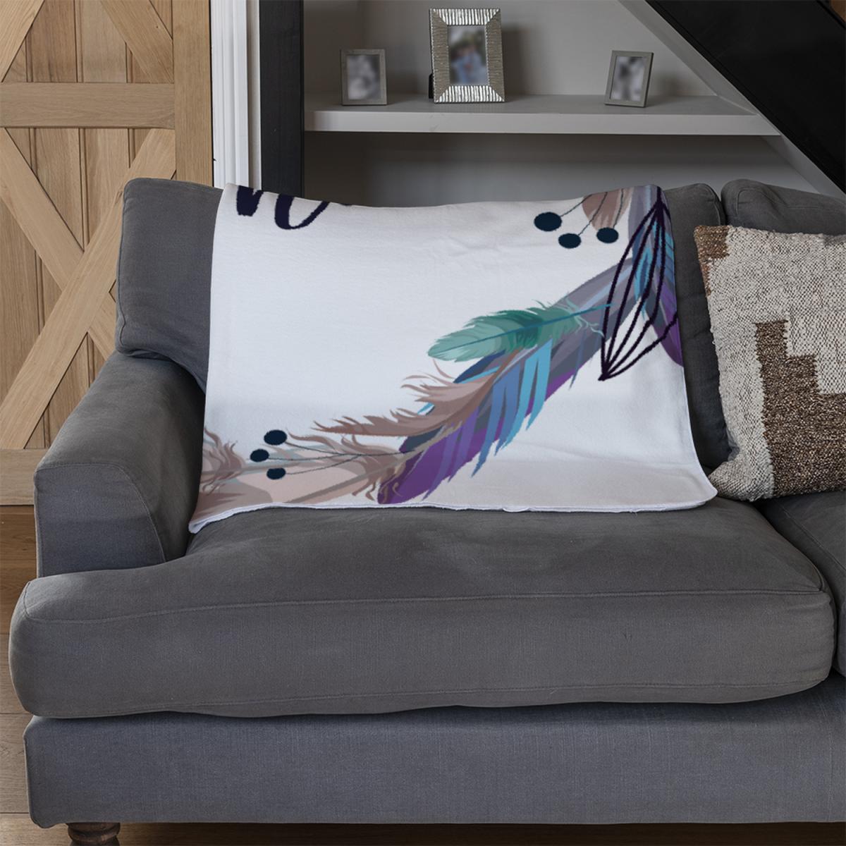 Boho Style Wreath Feathers Blanket - Blue – image 3