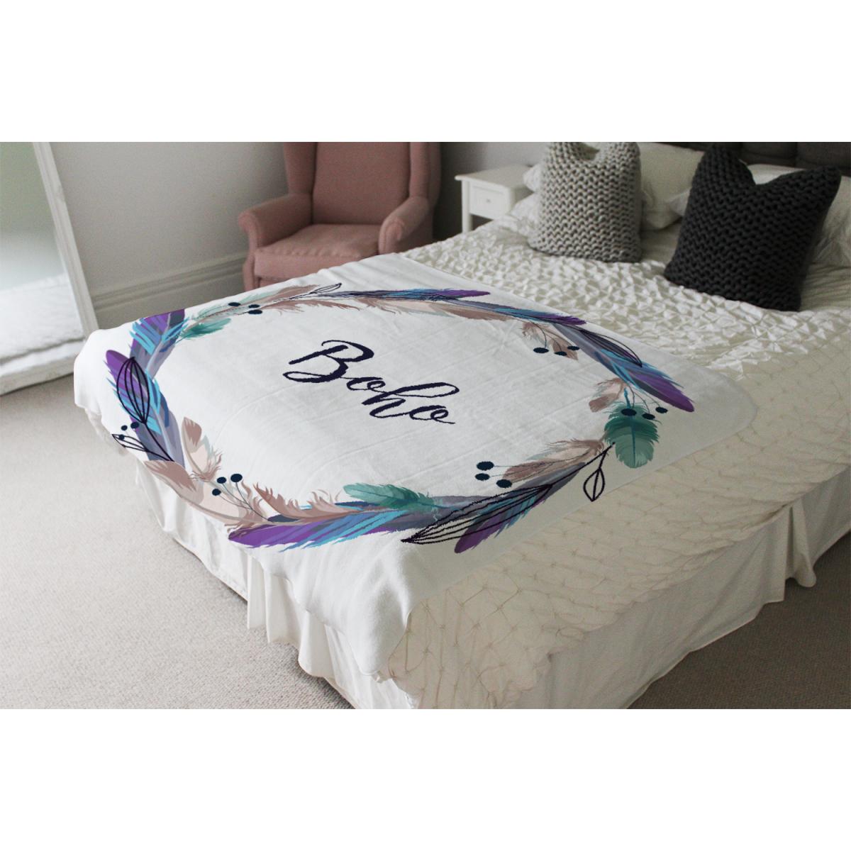 Boho Style Wreath Feathers Blanket - Blue – image 4