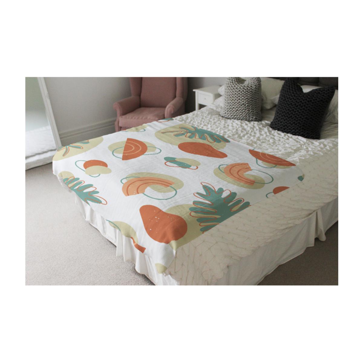Line Art and Botanical Elements Designer Blanket - Green