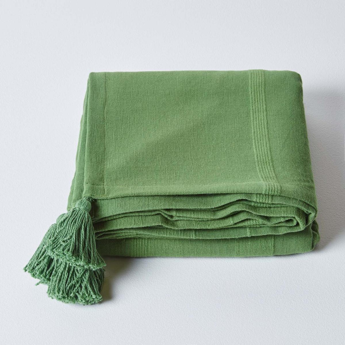 Homescapes Cotton Rajput Ribbed Throw - Olive / 1.56kg / 255cm – image 2