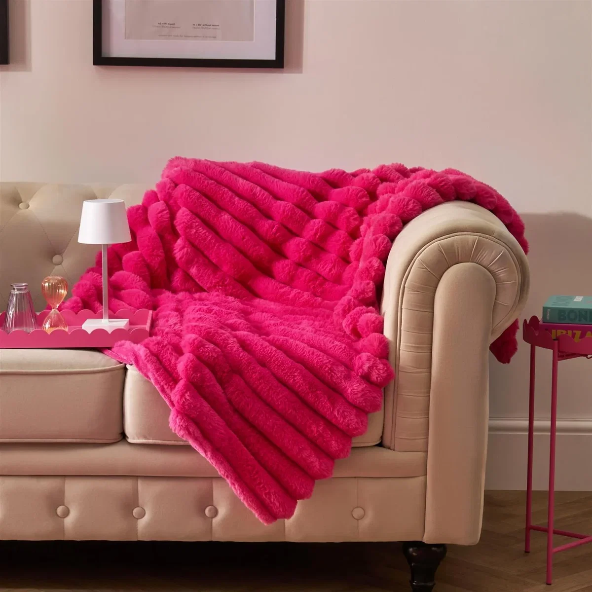 OHS Jumbo Faux Fur Ribbed Throw - Hot Pink – image 2