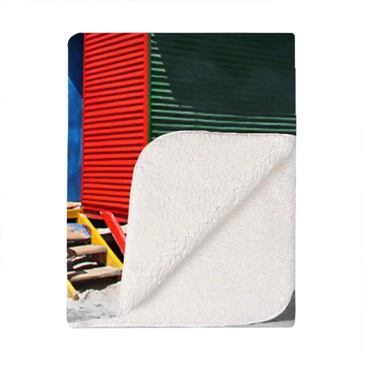 Colourful Bathing Cabins Blanket - Blue – image 2
