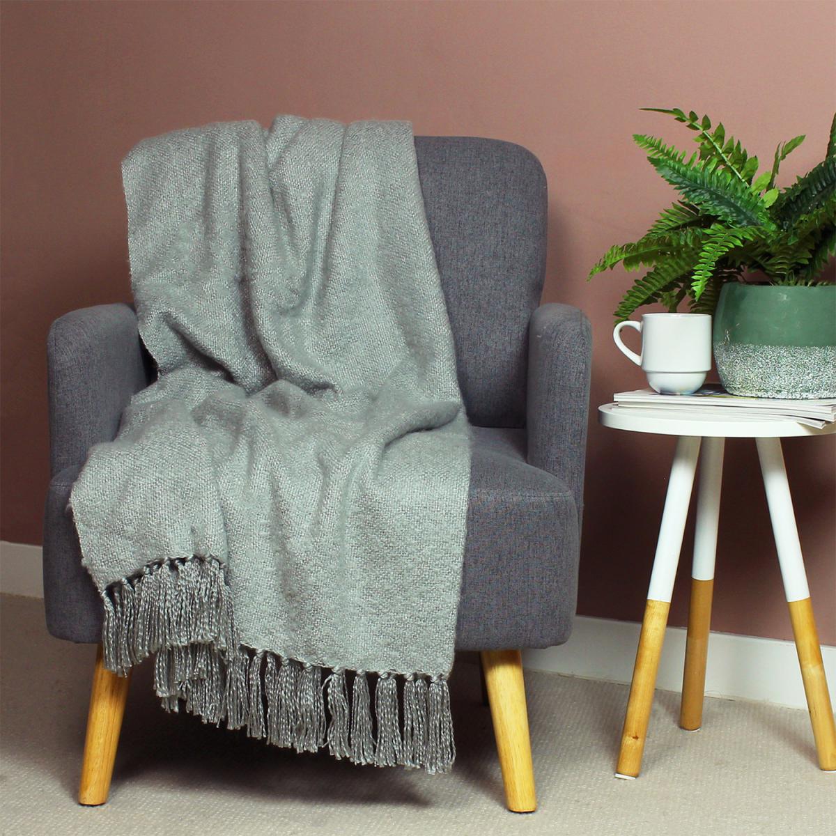 Plain Tasselled Woven Throw - Kingfisher – image 11