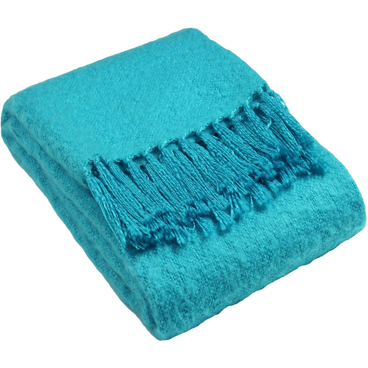 Plain Tasselled Woven Throw - Kingfisher – image 6