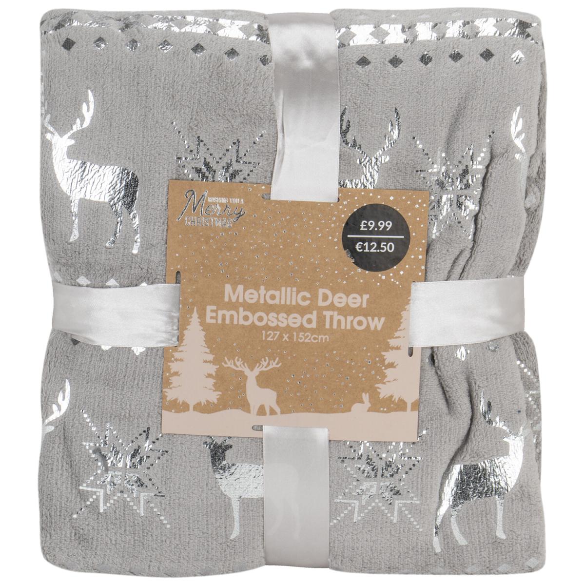 Deer Embossed Metallic Throw - Silver – image 2