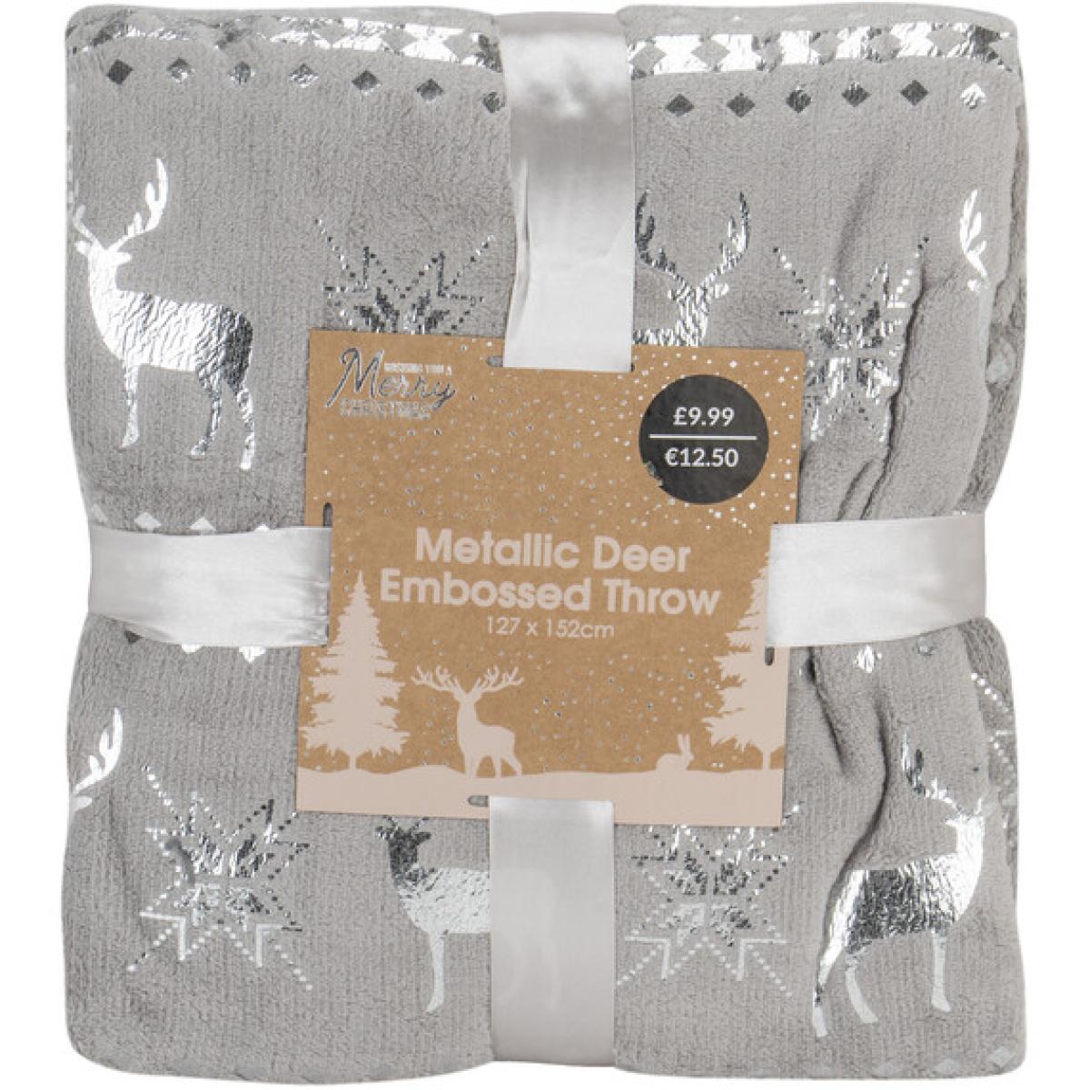 Deer Embossed Metallic Throw - Silver – image 1