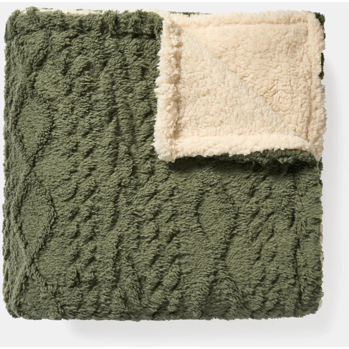 OHS Cable Knit Sherpa Throw - Woodland Green – image 3