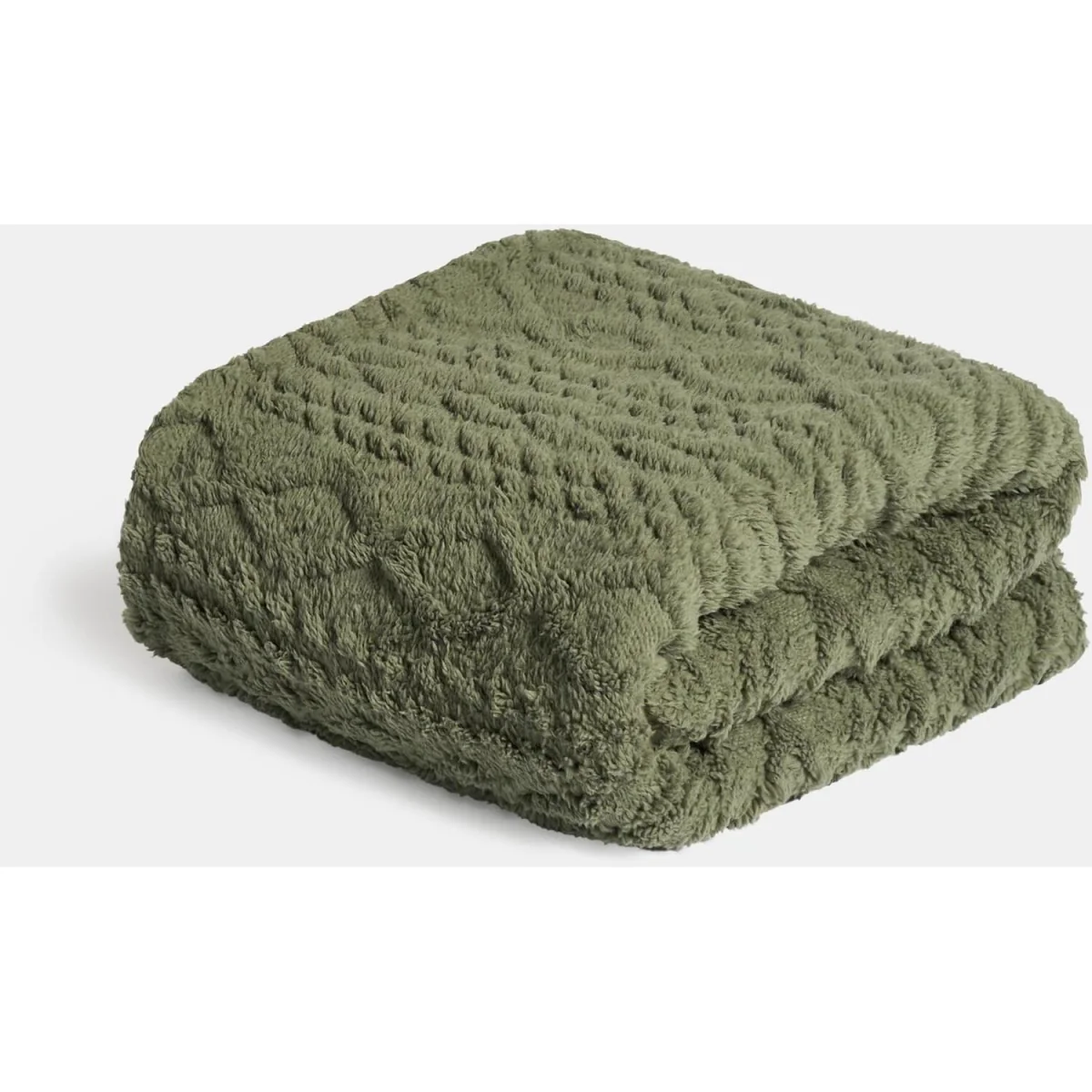 OHS Cable Knit Sherpa Throw - Woodland Green – image 5