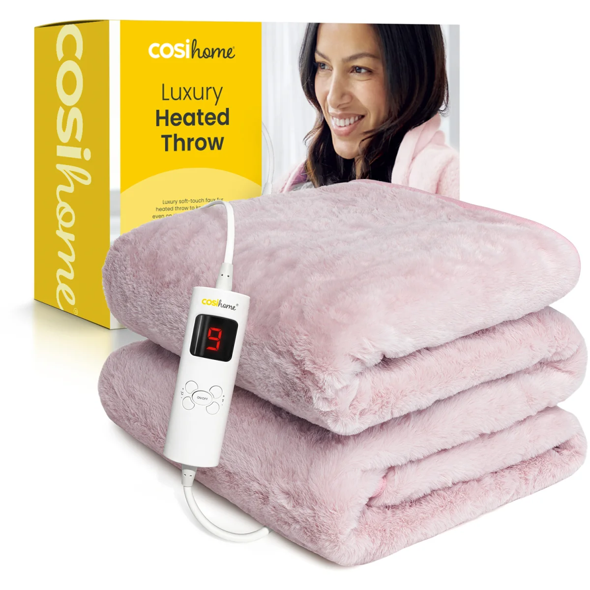 Cosi Home Luxury Faux Fur Electric Heated Throw - Pink – image 2