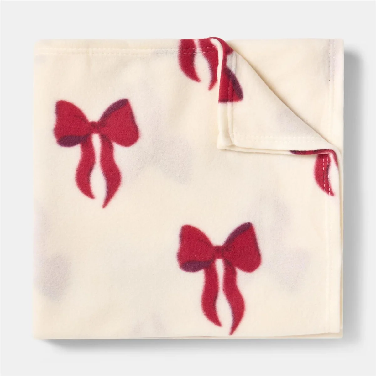 OHS Bow Print Fleece Throw - Cream/Red – image 5