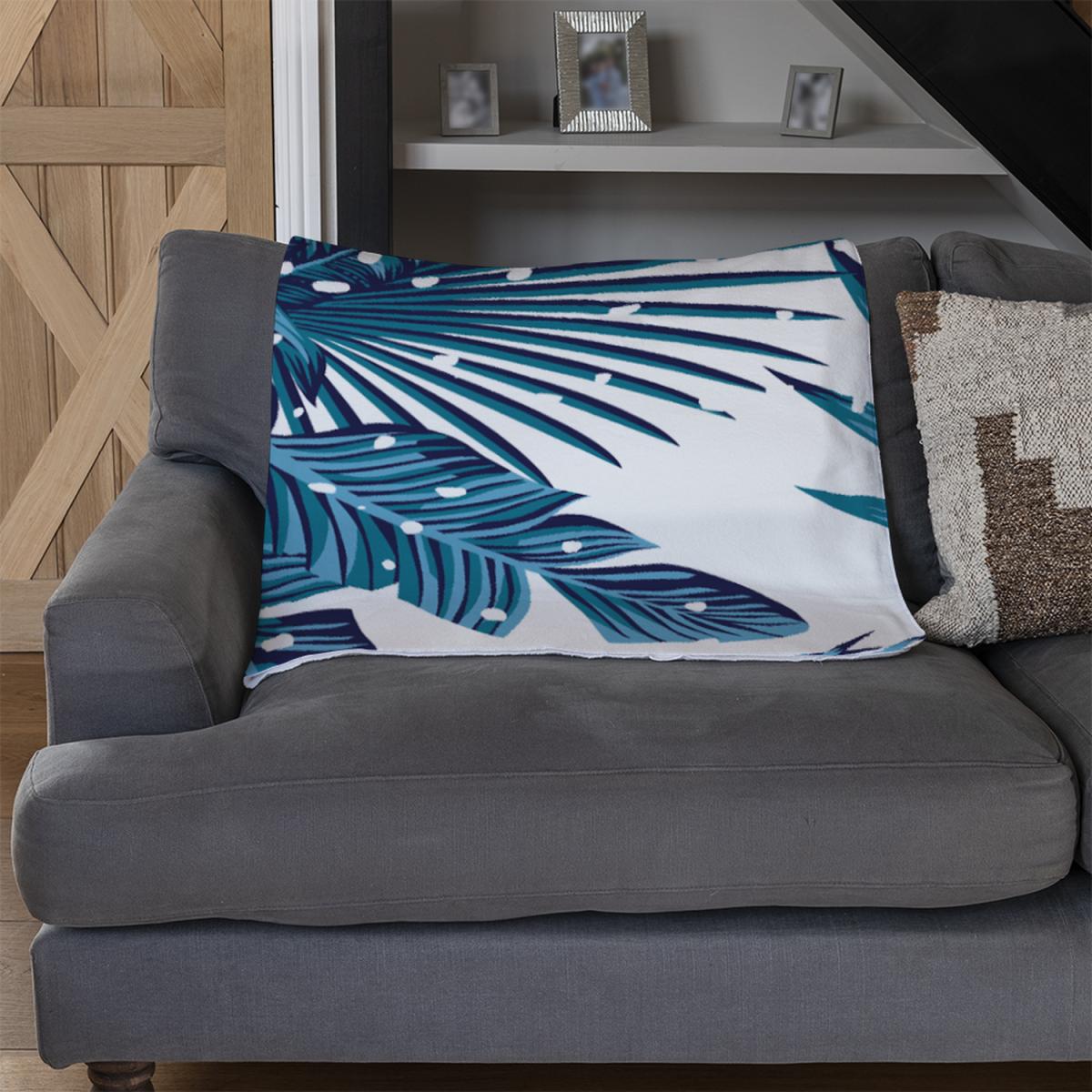 Snow Tropical Leaves Blanket - Blue – image 3