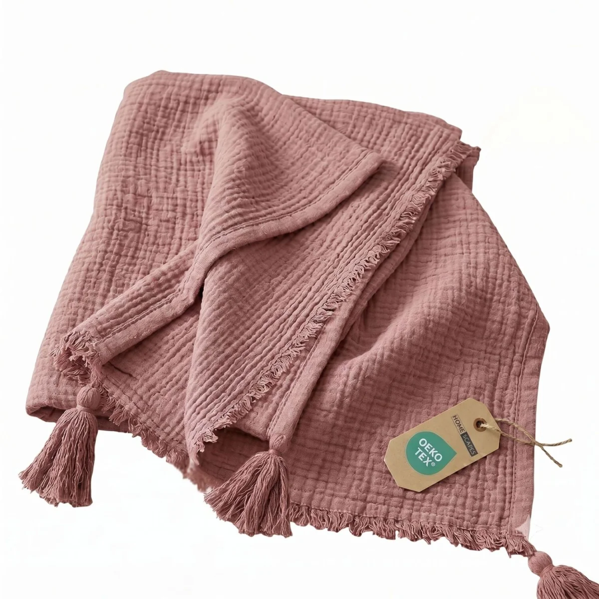Pure Handmade Cotton Muslin Bed Throw Blanket - Rose – image 2