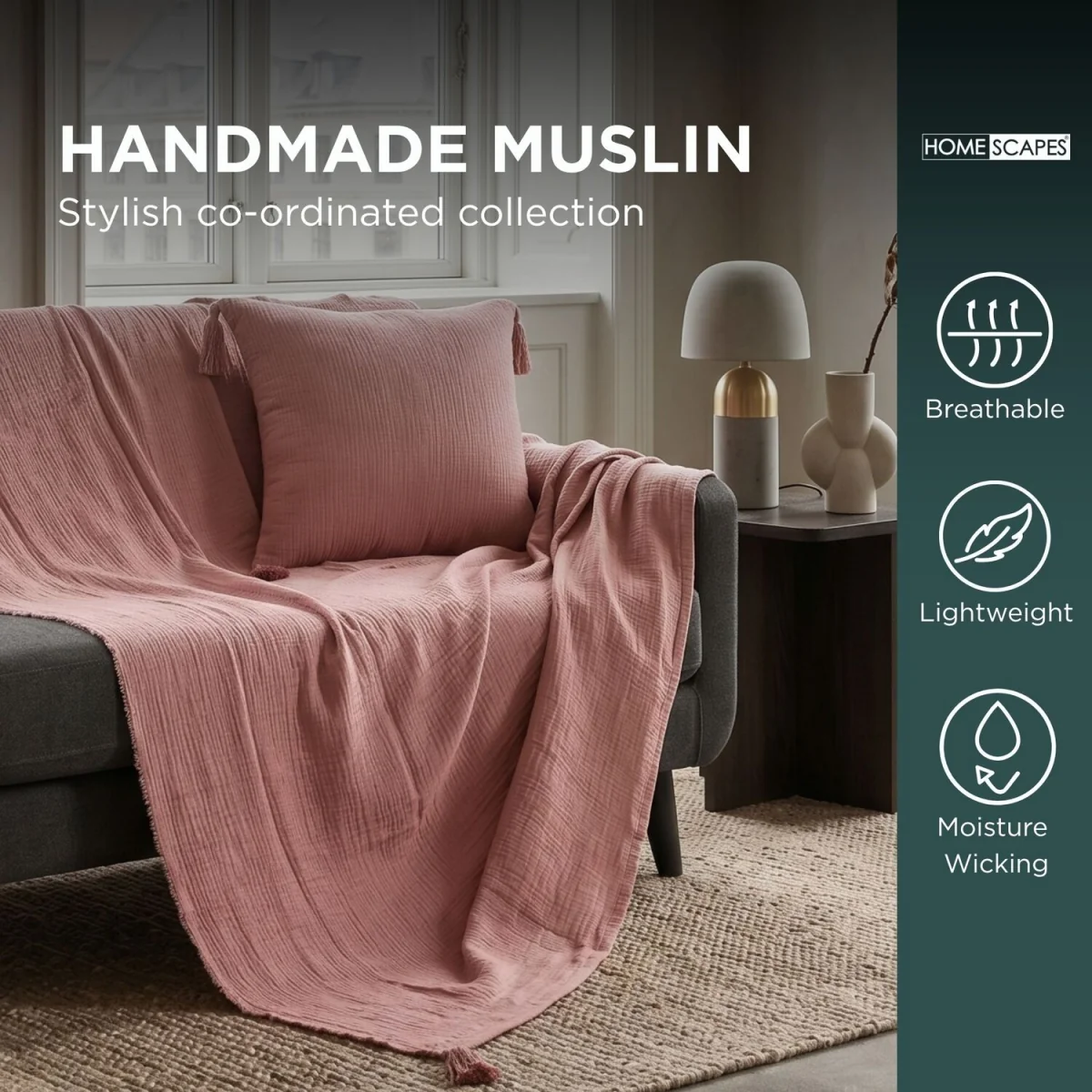 Pure Handmade Cotton Muslin Bed Throw Blanket - Rose – image 3