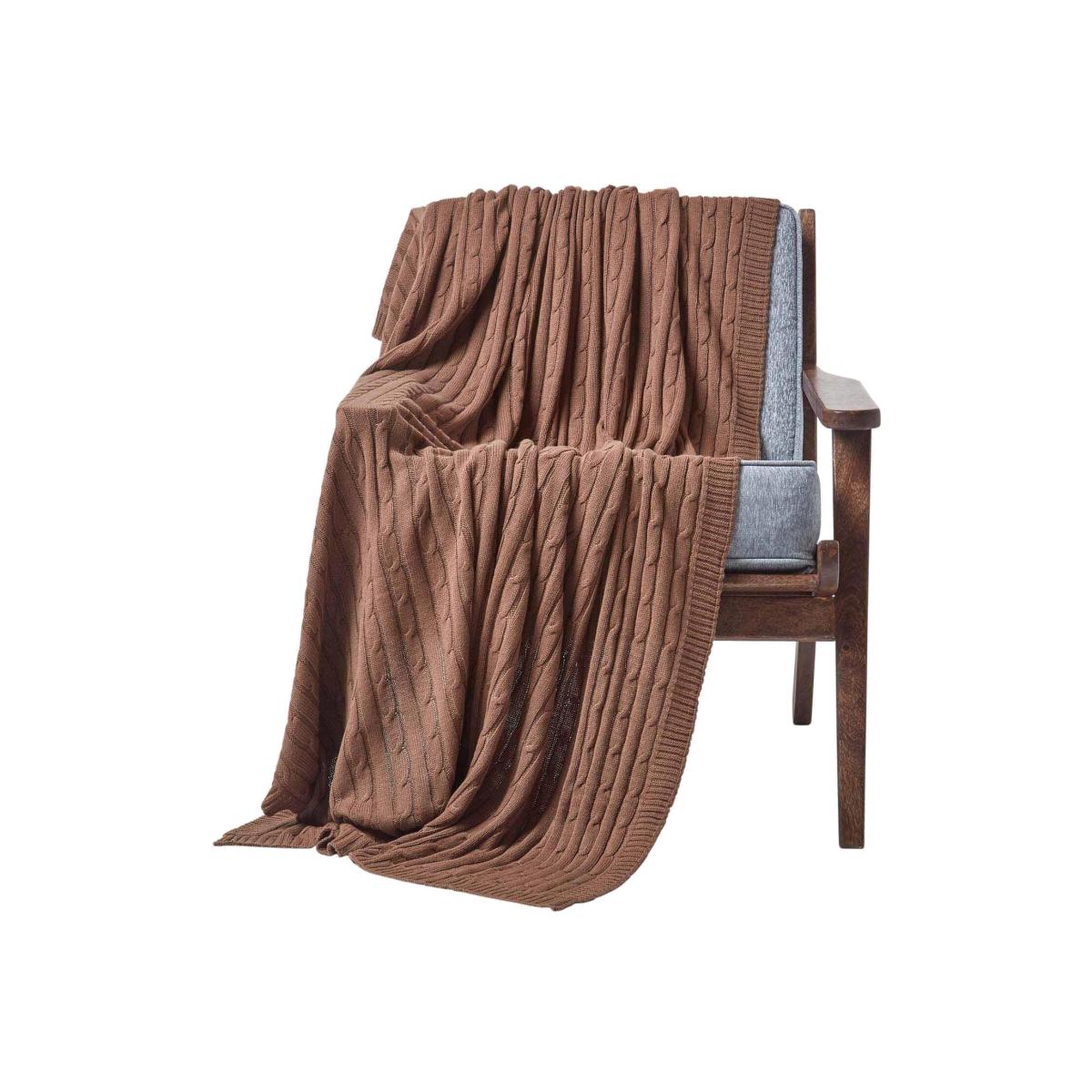 Homescapes Cotton Cable Knit Throw - Brown / 200cm – image 1