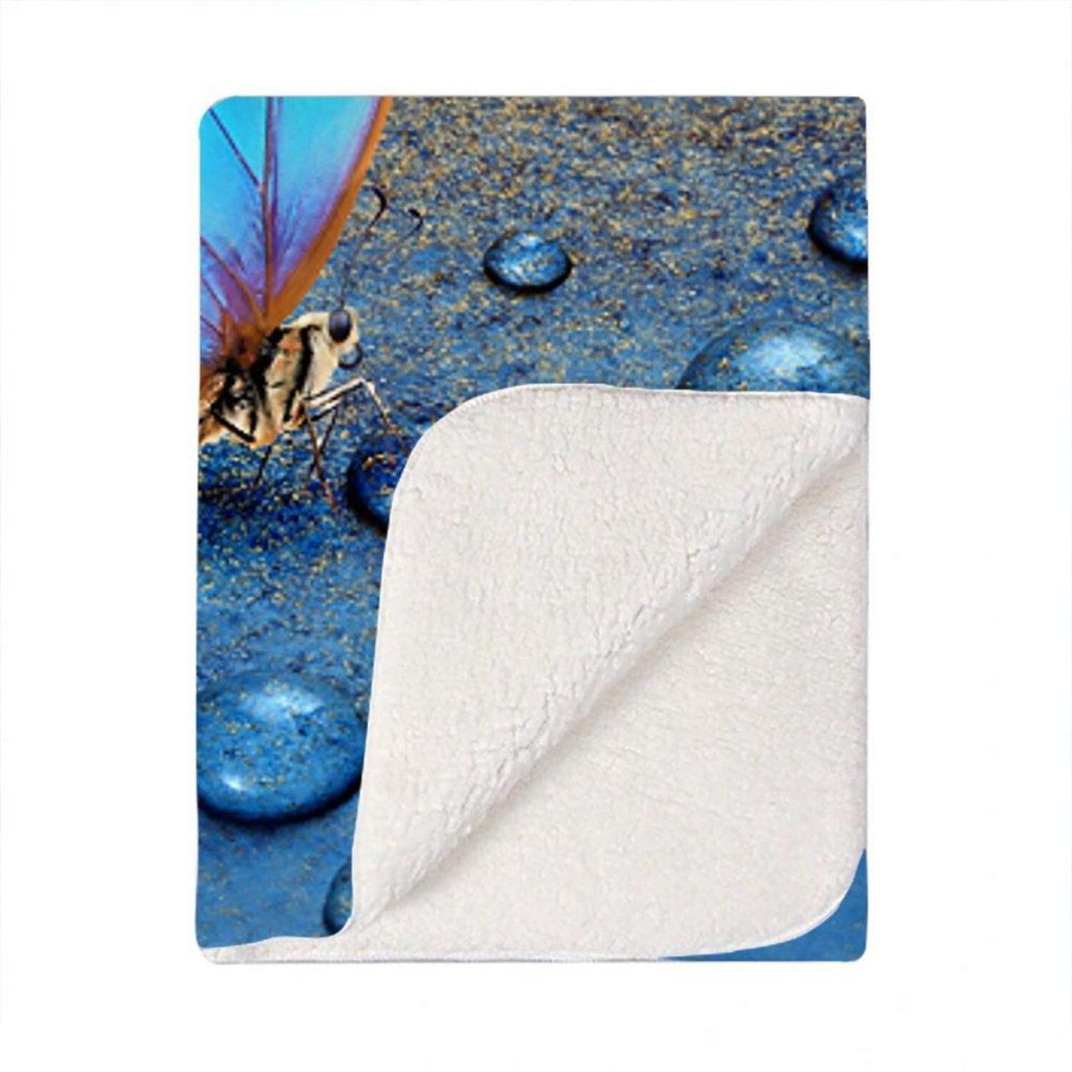 Butterfly On Dew Drops Blanket - Blue – image 2