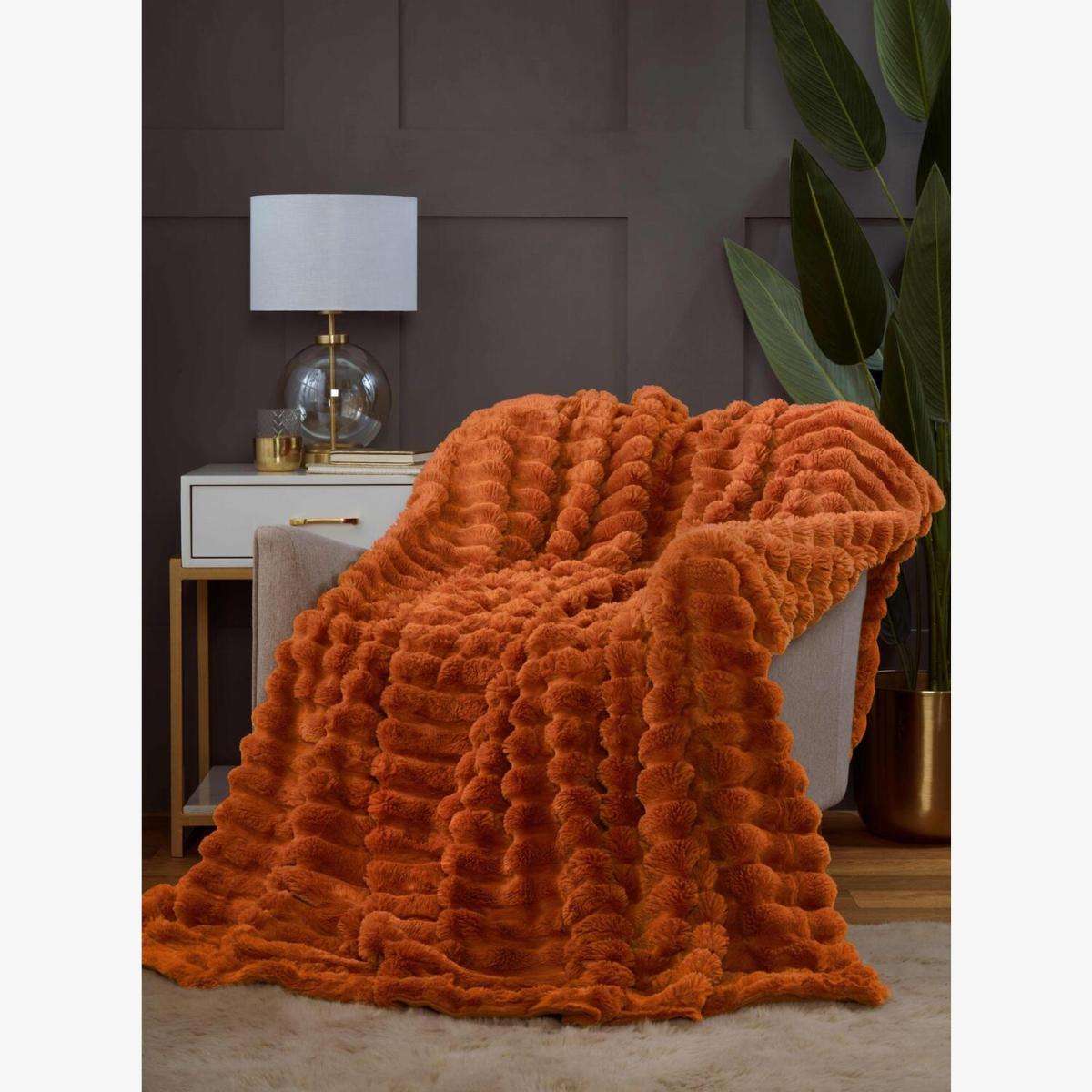 Rabbit Faux Fur Blanket Throw - Burnt Orange