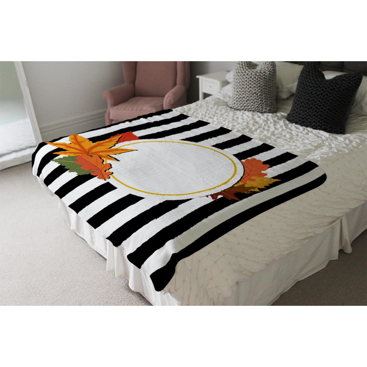 Black Stripes Autumn Leaves Blanket - Orange – image 4