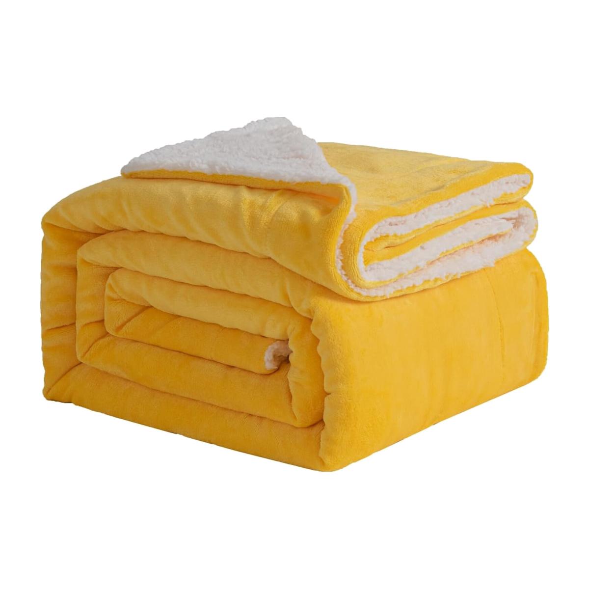 Sherpa Fleece Reversible Throw Blanket For Home Life - Yellow / 200cm