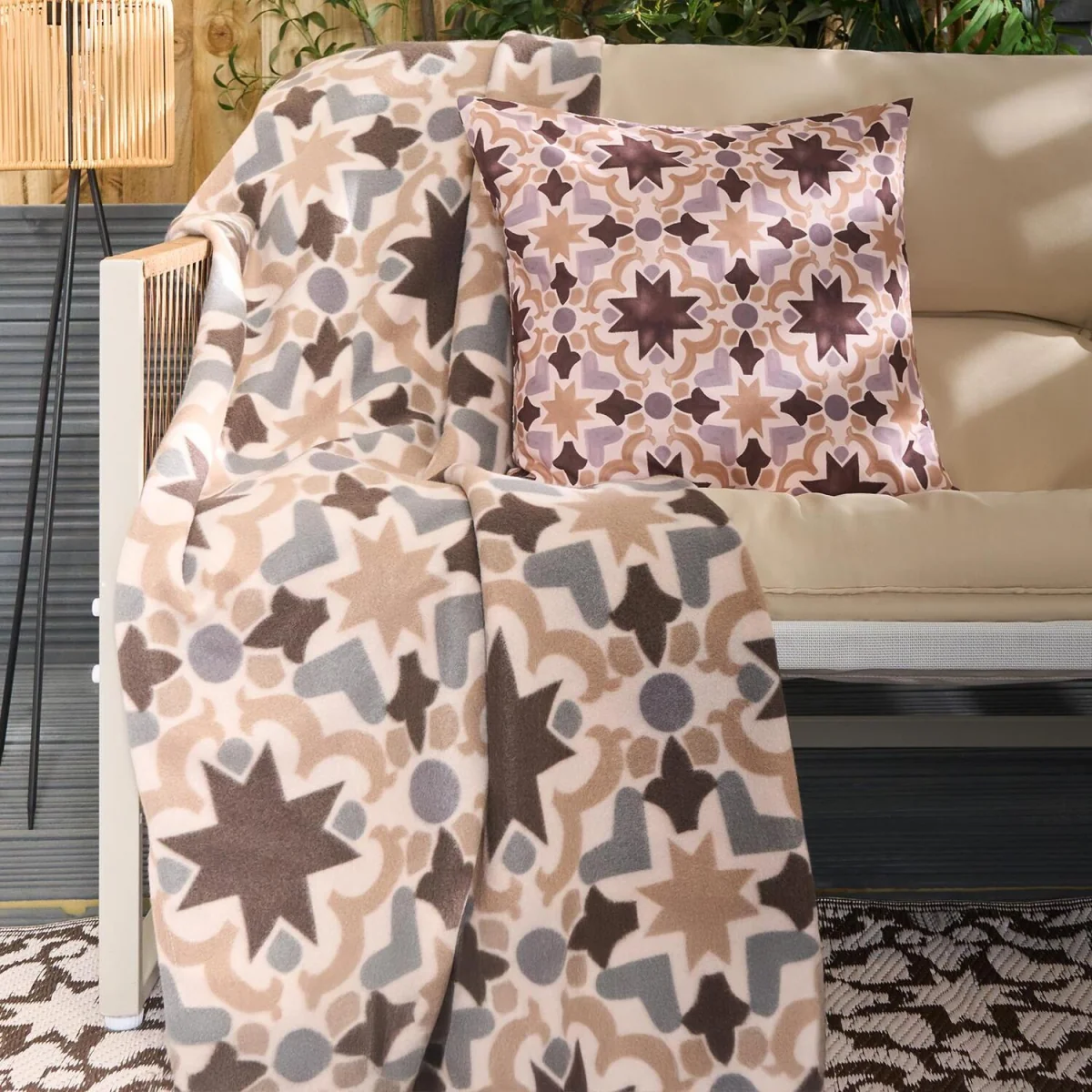 OHS Tile Print Fleece Throw - Natural – image 1