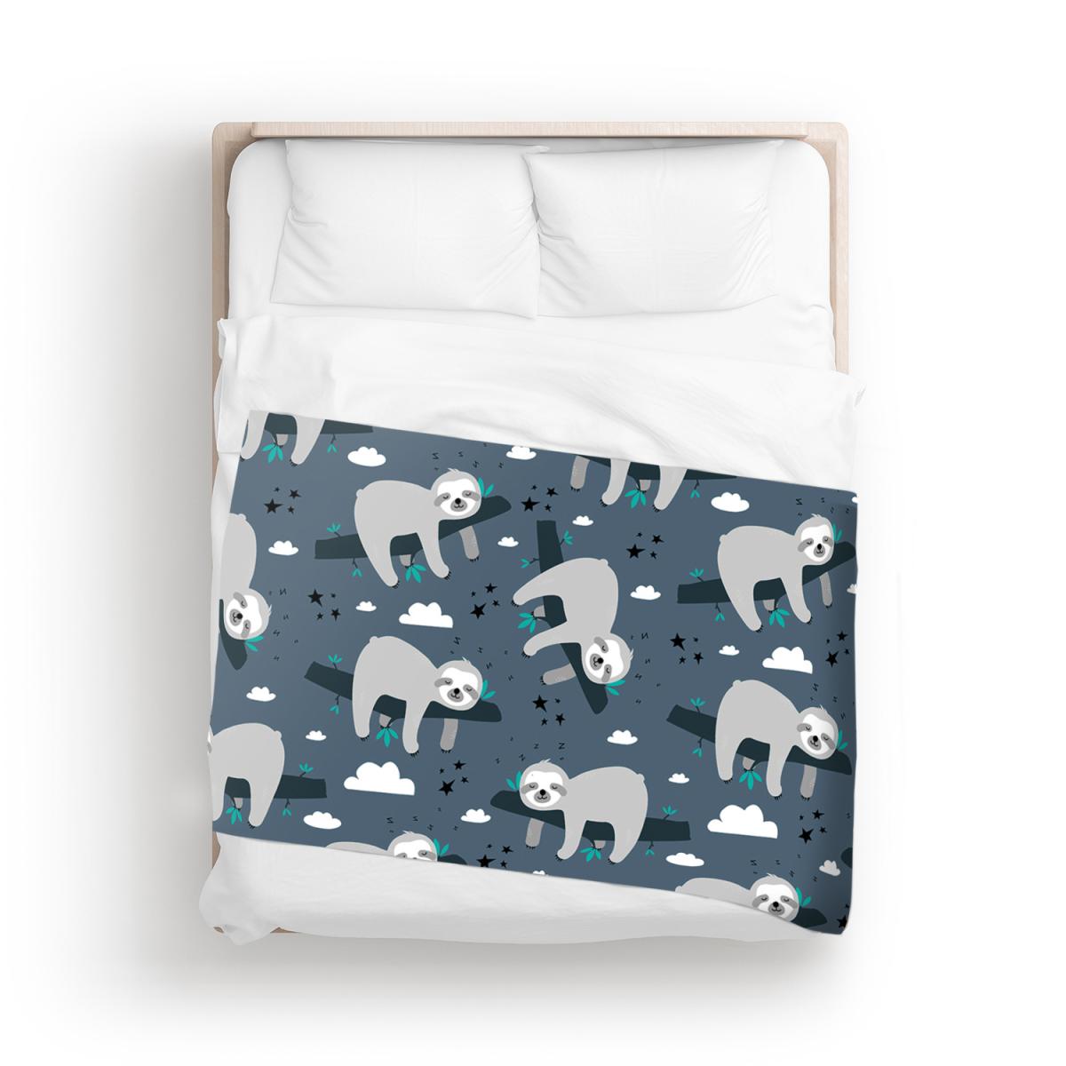 Sleeping Sloth Pattern Blanket - Blue – image 2