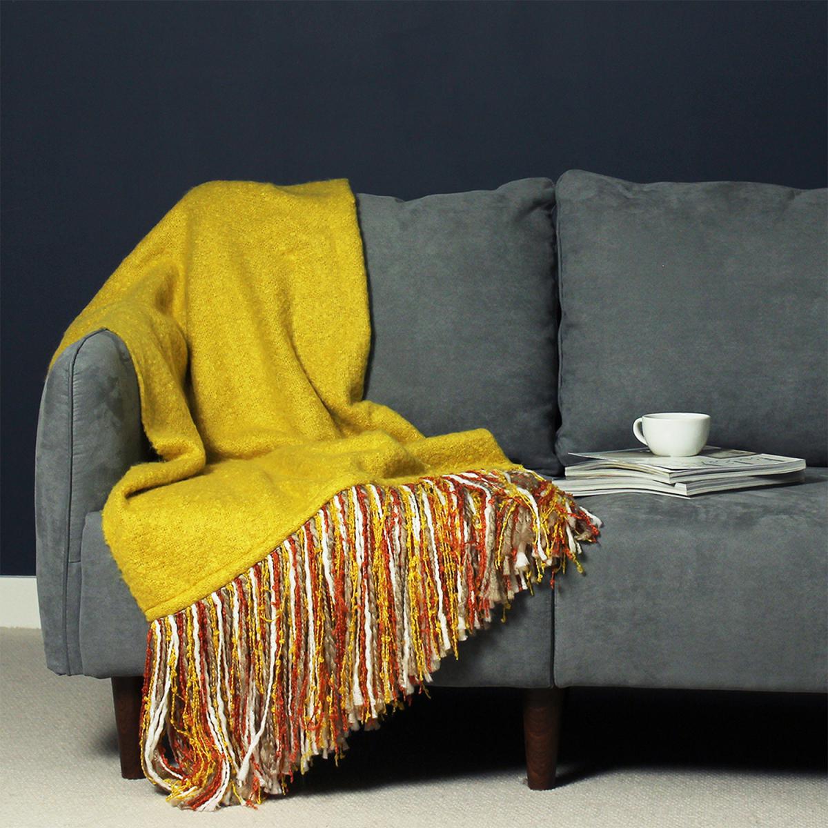 Faux Mohair Fringed Throw - Ochre – image 2