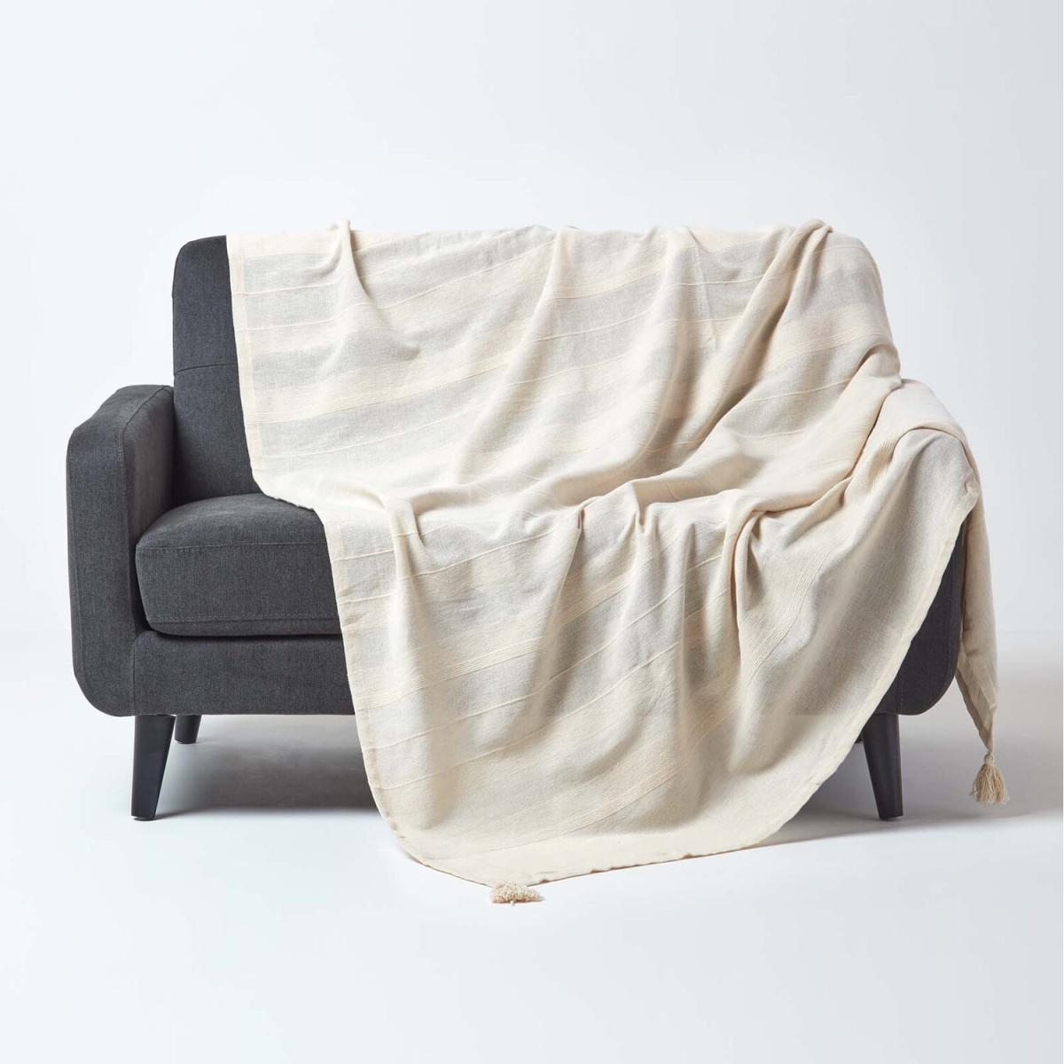 Homescapes Cotton Rajput Ribbed Throw - Blue / 0.87kg / 200cm – image 4