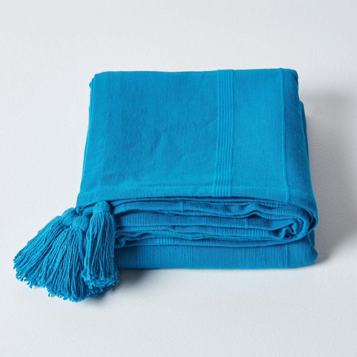 Homescapes Cotton Rajput Ribbed Throw - Blue / 0.87kg / 200cm – image 33