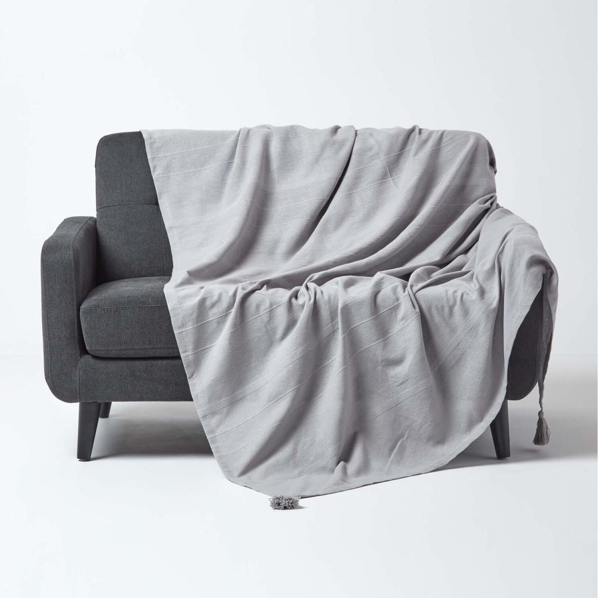Homescapes Cotton Rajput Ribbed Throw - Blue / 0.87kg / 200cm – image 7