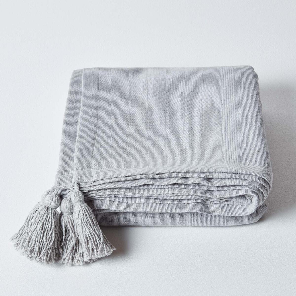Homescapes Cotton Rajput Ribbed Throw - Blue / 0.87kg / 200cm – image 9