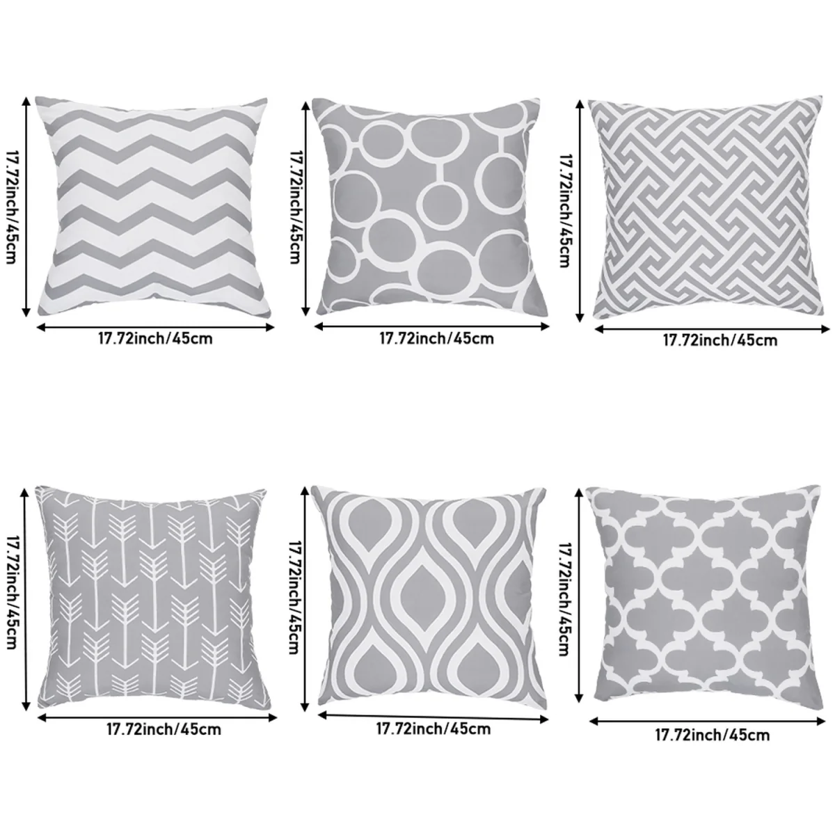 Set of 6 Geometric Throw Pillow Covers 45 x 45cm - Light Grey – image 2