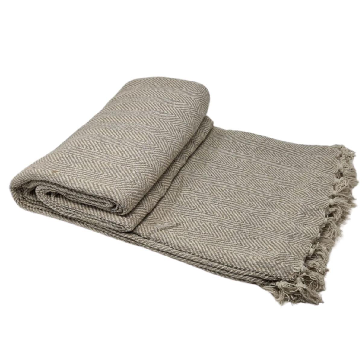 Cotton Herringbone Chair Sofa Bed Throw - Grey – image 4