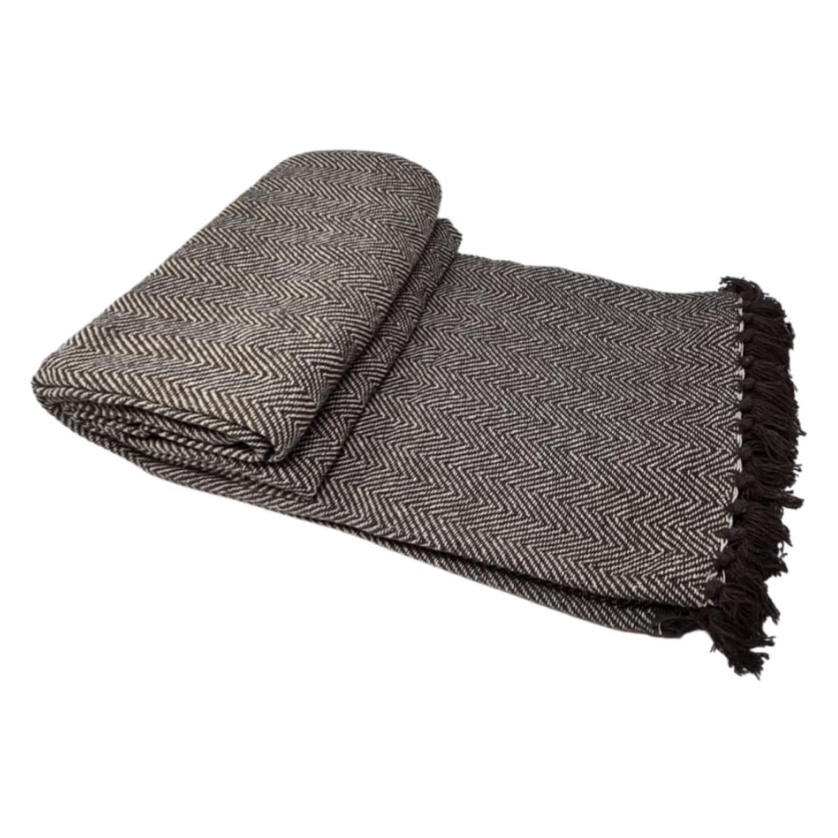 Cotton Herringbone Chair Sofa Bed Throw - Grey – image 5
