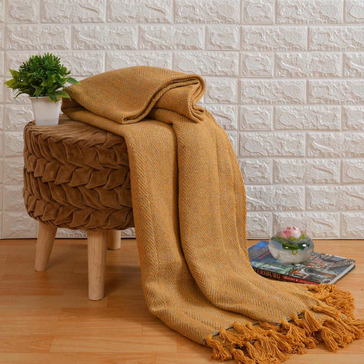 Cotton Herringbone Chair Sofa Bed Throw - Grey – image 9