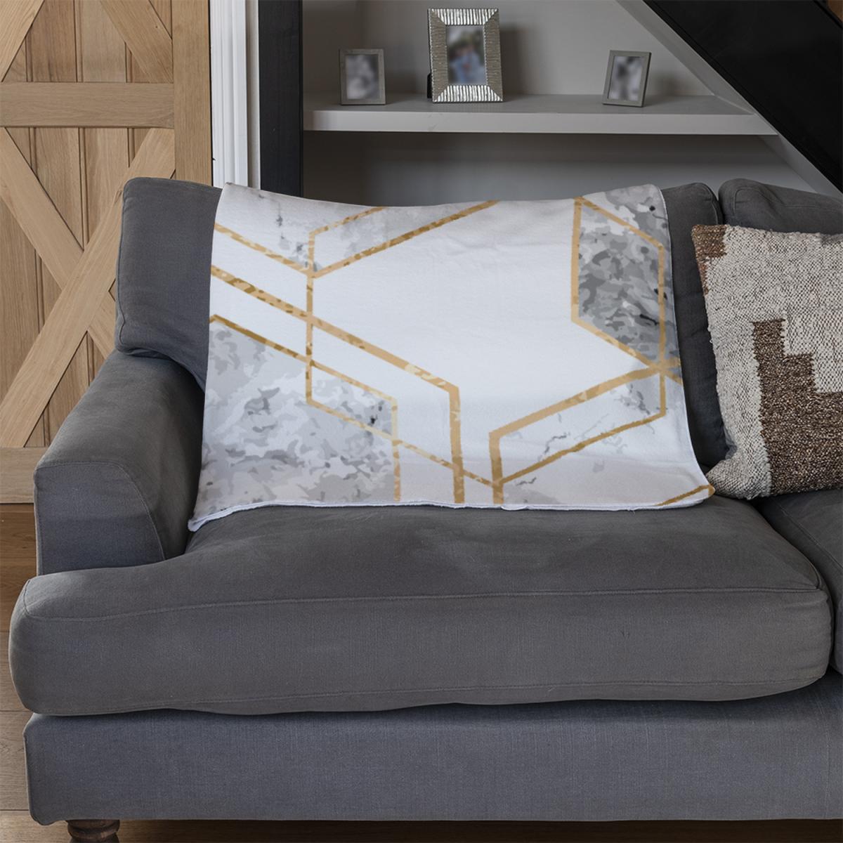 Geometric Marble Pattern With Gold Glitter Blanket - Gold – image 3